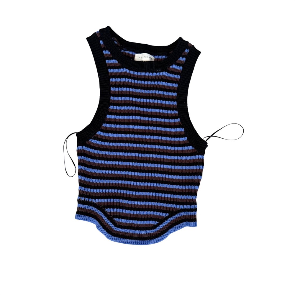 LA Hearts Women Small Striped Ribbed Knit Tank Top Blue Brown Black Racerback